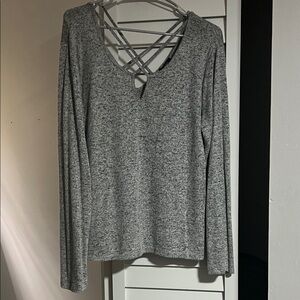 Gray Long Sleeve Top with Crisscross  Front and Back